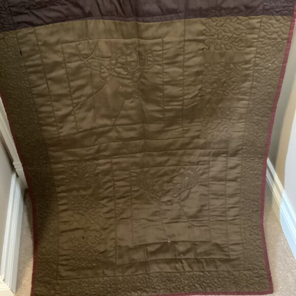 NWOT Handmade Quilted Winter Wall Hanging Home Decor Deer's Rectangle Brown - Picture 9 of 9